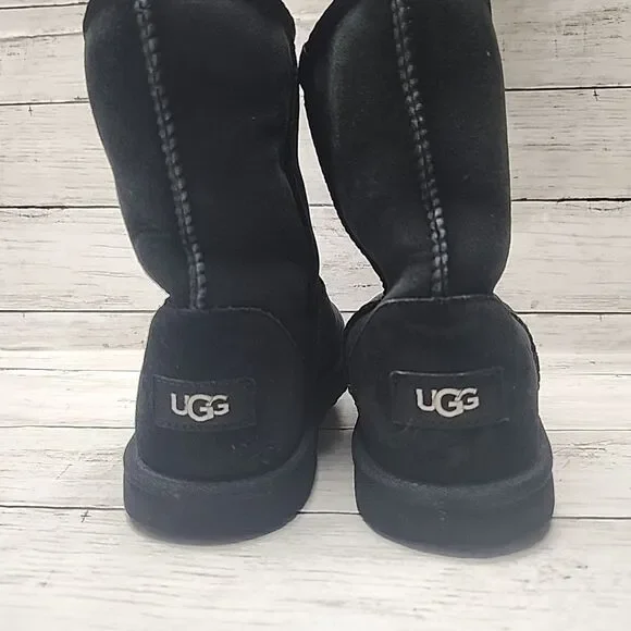 UGG Boots Classic Short II Black Suede Fur Boots Women Size 6 - Picture 4 of 8